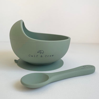 Silicone Suction Bowl w/ Beachwood Spoon Set (3 colour options)