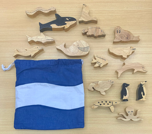 Natural Timber Sea Animals - 16piece set
